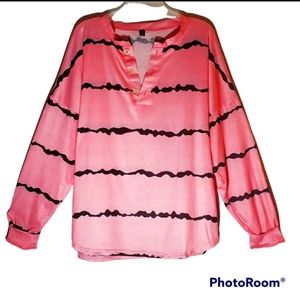 Basico women's plus size 2X black striped pink long sleeves pullover top. 817